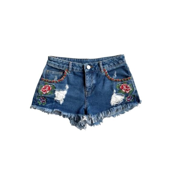 ASOS Rose Embroidered Denim Shorts - Picture 1 of 6